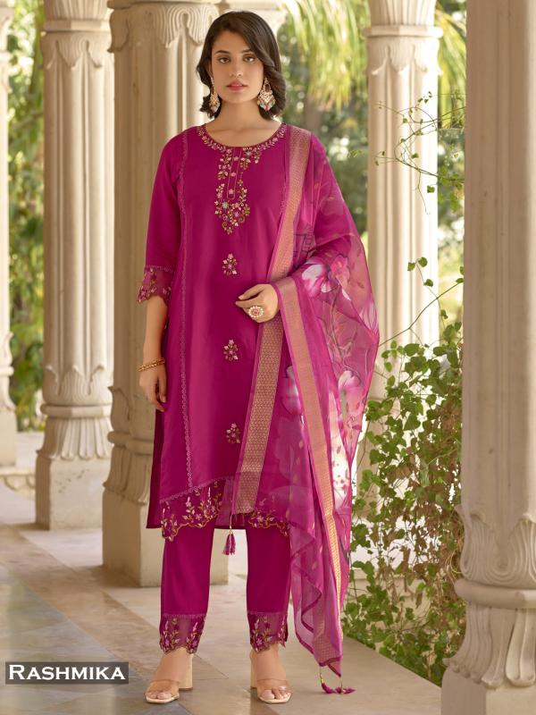 Rashmika 01 Roman Silk Designer Kurti Bottom With Dupatta